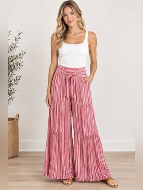 Hyfve Women's Pink Striped Tie-Waist Pants Size Small